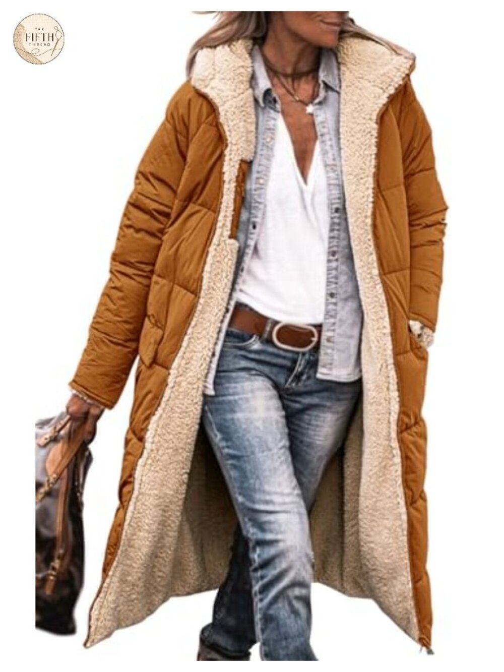 Sherpa Fleece Long Winter Coat Hooded Full Zip Loose Fit Warm